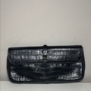Eberle Black genuine leather Crocodile style Embossed y2k buckle Clutch